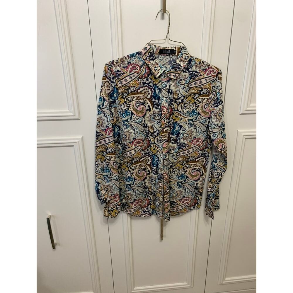 SSLR Men's Paisley Print‎ Long Sleeve Button-Up Shirt Multicolor Medium